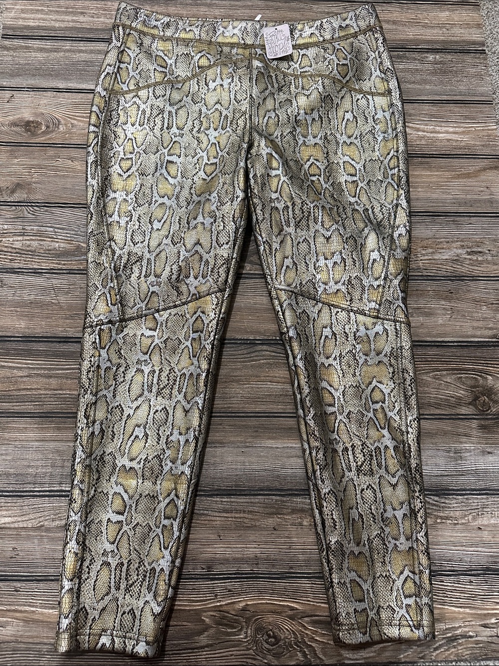 Snake-Print womens Slim Fit Pants — Gold and Gray free people